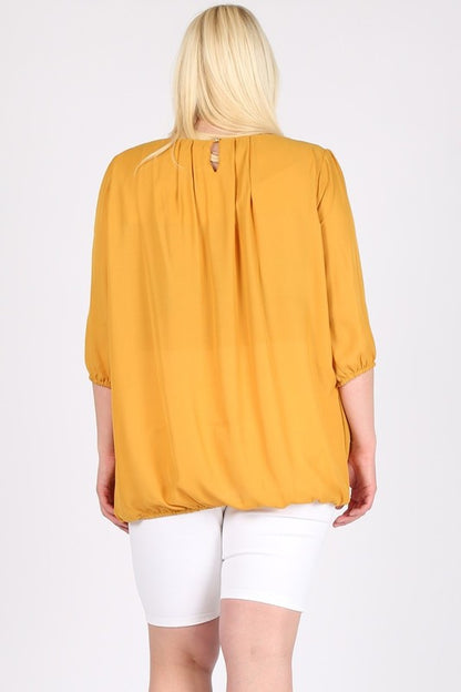 Plus Size 3/4 Sleeve Ruffle Round Neck Shirts