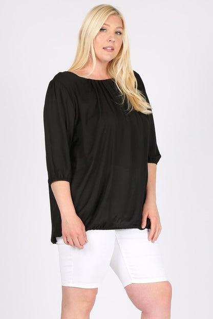 Plus Size 3/4 Sleeve Ruffle Round Neck Shirts