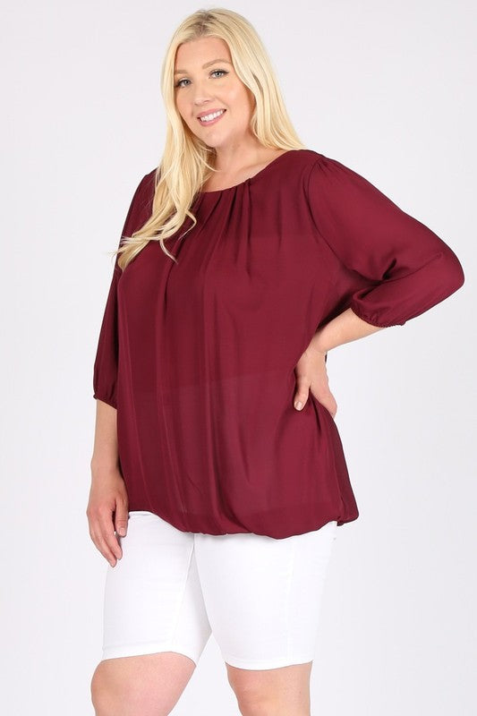 Plus Size 3/4 Sleeve Ruffle Round Neck Shirts