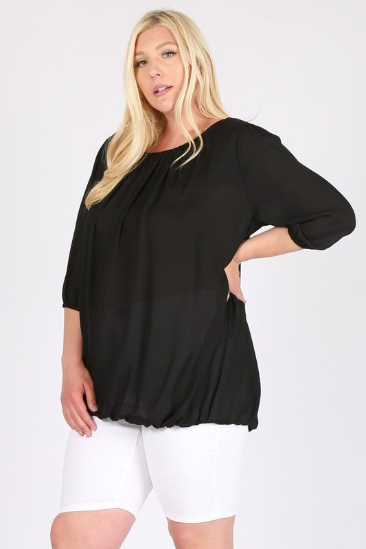 Plus Size 3/4 Sleeve Ruffle Round Neck Shirts