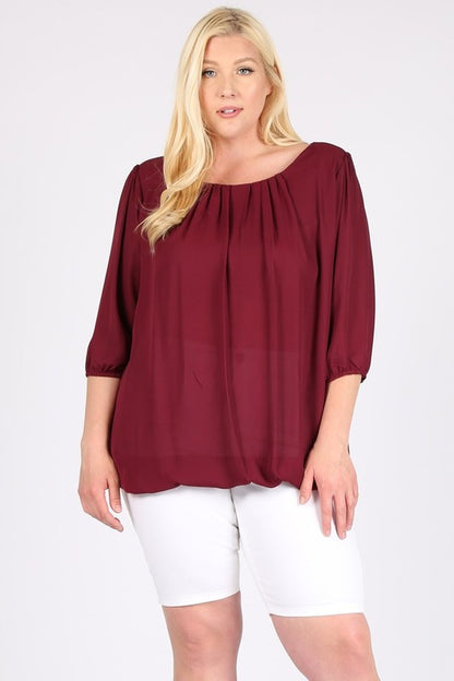 Plus Size 3/4 Sleeve Ruffle Round Neck Shirts