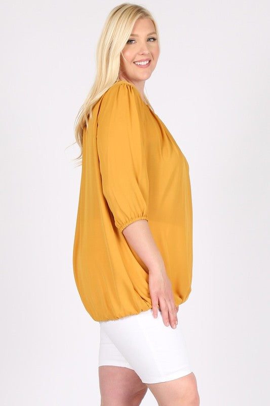 Plus Size 3/4 Sleeve Ruffle Round Neck Shirts