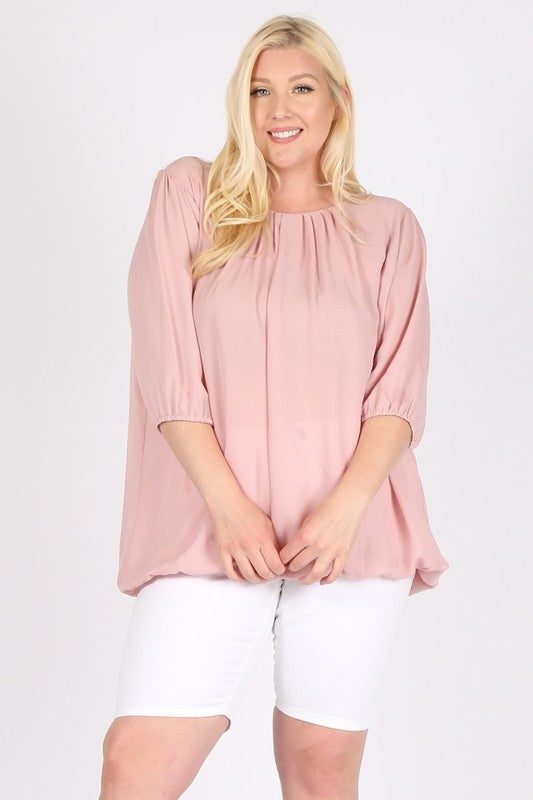 Plus Size 3/4 Sleeve Ruffle Round Neck Shirts