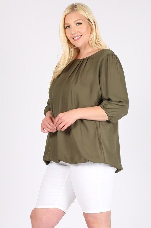 Plus Size 3/4 Sleeve Ruffle Round Neck Shirts