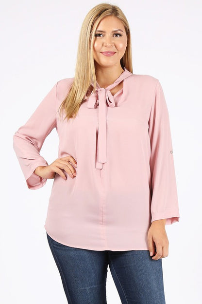 HI Curvy Plus Size  Women Tie V-Neck Relaxed Shirts