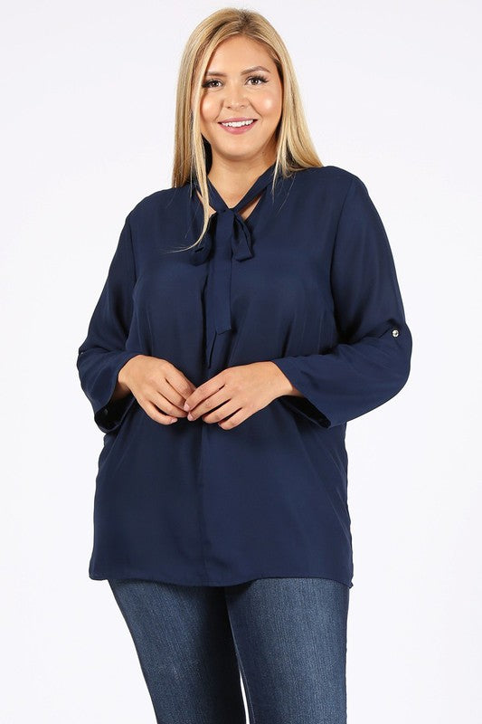 HI Curvy Plus Size  Women Tie V-Neck Relaxed Shirts