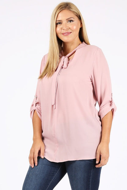 HI Curvy Plus Size  Women Tie V-Neck Relaxed Shirts