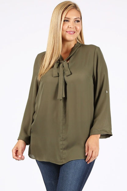 HI Curvy Plus Size  Women Tie V-Neck Relaxed Shirts