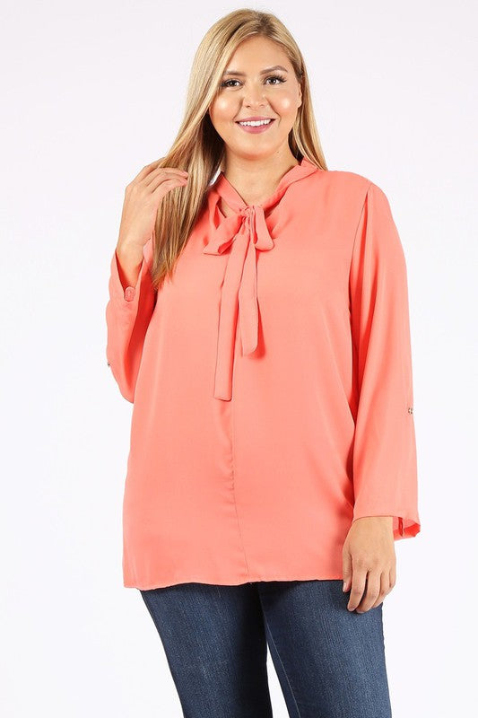 HI Curvy Plus Size  Women Tie V-Neck Relaxed Shirts