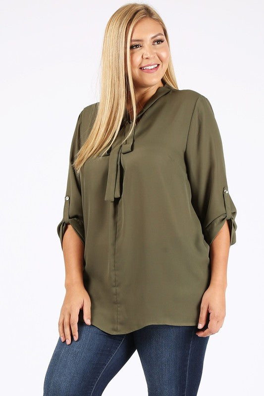 HI Curvy Plus Size  Women Tie V-Neck Relaxed Shirts