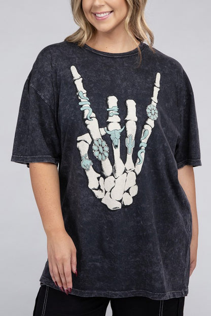 HI Curvy Plus Size Women Skeleton Rock Hand Sign Graphic Top