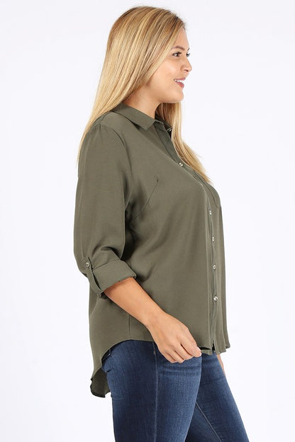 Hi Curvy Plus Size Women Koshibo Roll Up Sleeve Shirts