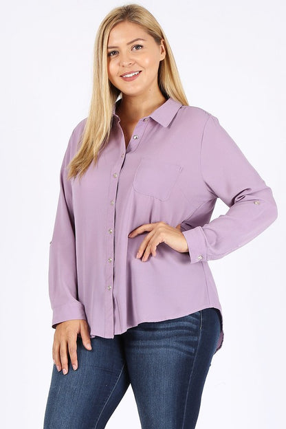 Hi Curvy Plus Size Women Koshibo Roll Up Sleeve Shirts