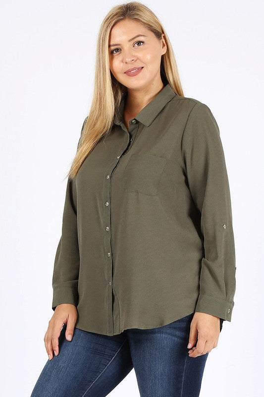 Hi Curvy Plus Size Women Koshibo Roll Up Sleeve Shirts