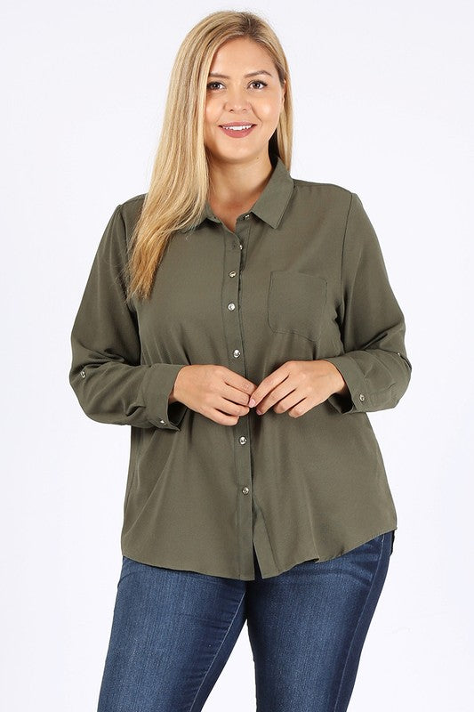 Hi Curvy Plus Size Women Koshibo Roll Up Sleeve Shirts