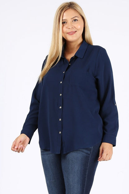 Hi Curvy Plus Size Women Koshibo Roll Up Sleeve Shirts