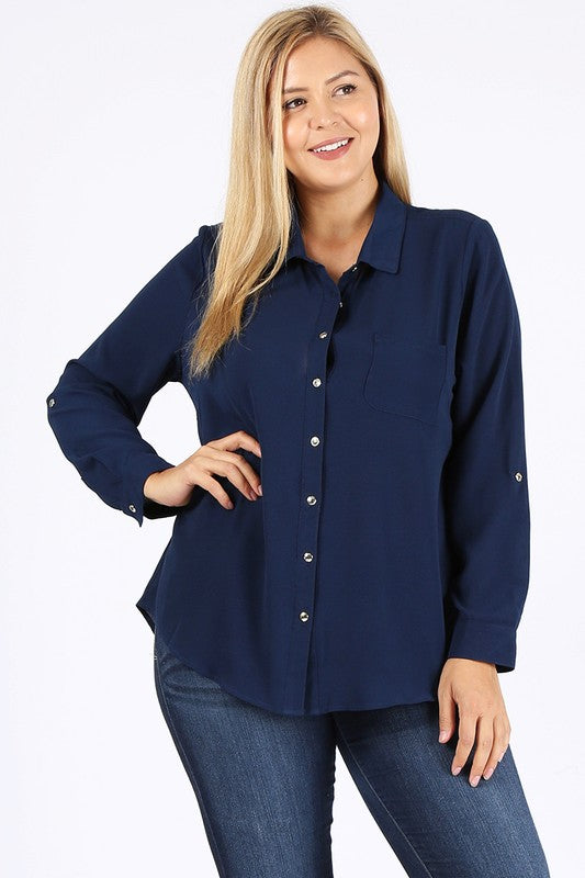 Hi Curvy Plus Size Women Koshibo Roll Up Sleeve Shirts