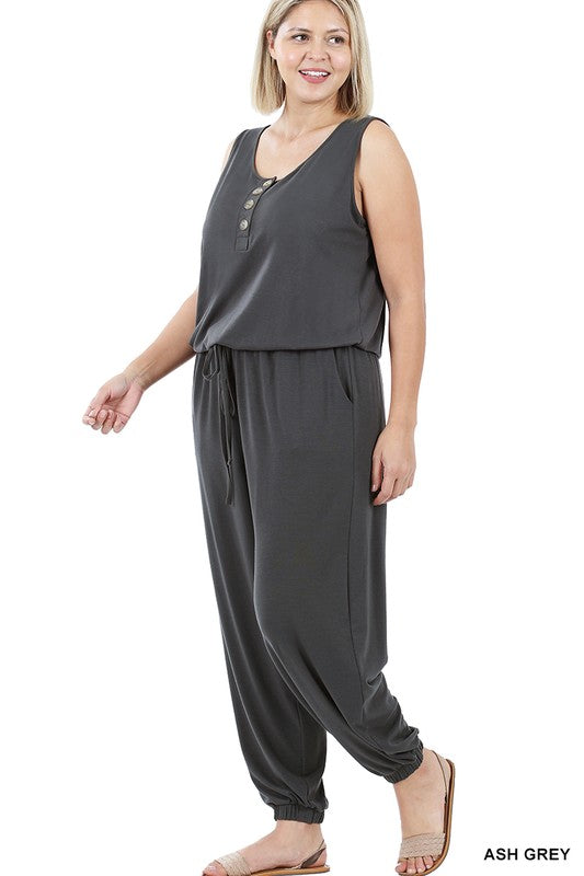 Hi Curvy Plus Size Women Sleeveless Jogger Jumpsuit