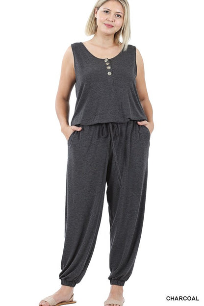 Hi Curvy Plus Size Women Sleeveless Jogger Jumpsuit