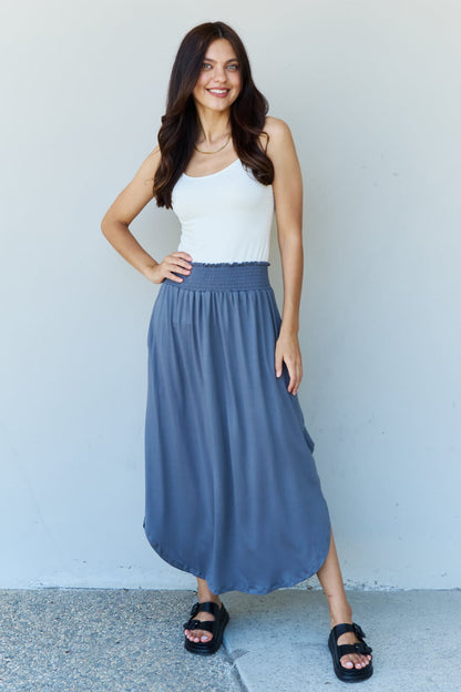 Full Size High Waist Scoop Hem Maxi Skirt in Charcoal