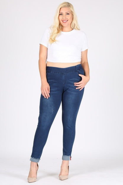 Hi Curvy Plus Size women High Waist Distressed Jeggings Pants