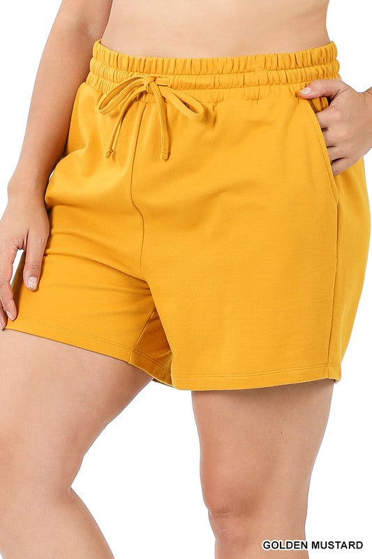 Hi Curvy Plus Size Women French Terry Drawstring Waist Shorts