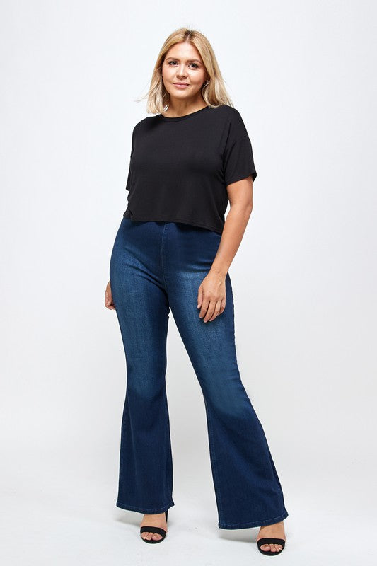 Hi Curvy Plus Size Women Mid-Rise Banded Wider Flare jeans