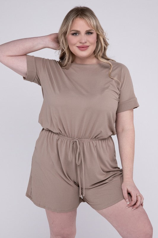 Plus Size Brushed DTY Romper with Pockets