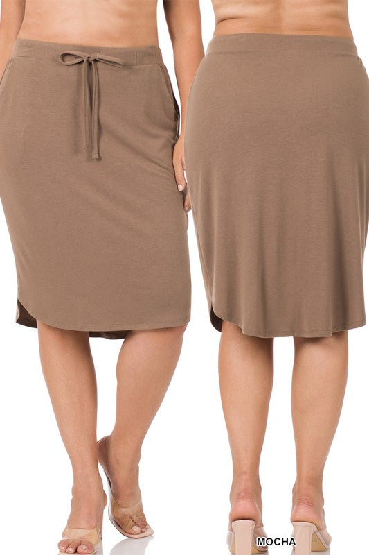 Curvy Plus Size Self Tie Tulip Hem Skirt with Side Pockets