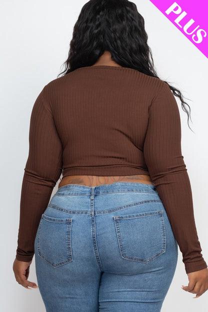 Hi Curvy Plus Size  Women Long Sleeve Snap Button Down Crop Top