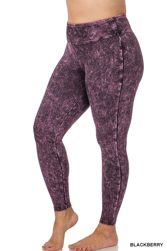 Hi Curvy Plus Size Women Mineral Washed Wide Waistband Yoga Leggings