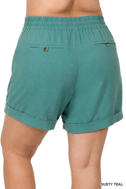 Plus Size Linen Drawstring-Waist Shorts with Pockets