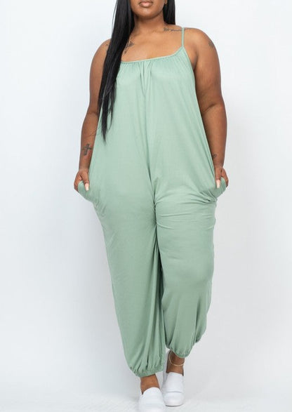 HI Curvy Plus Size Women Sleeveless Jogger Jumpsuit