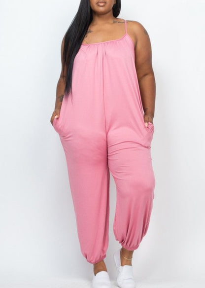 HI Curvy Plus Size Women Sleeveless Jogger Jumpsuit