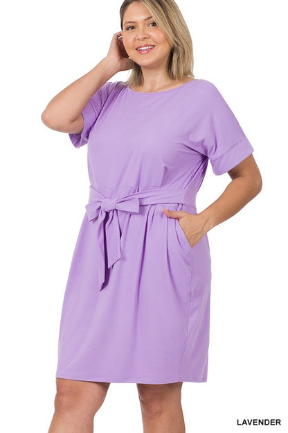 Hi Curvy Plus Size Women Brushed Tie Belt Dress