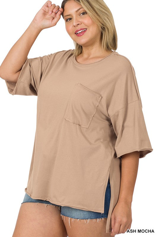 HI Curvy Plus Size Women Row Edge High-Low Hem Box Top