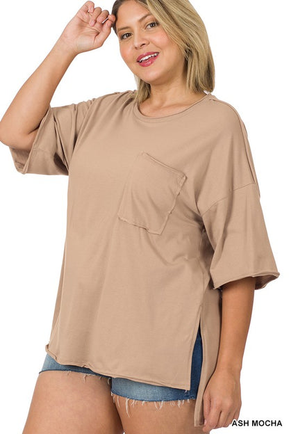 HI Curvy Plus Size Women Row Edge High-Low Hem Box Top