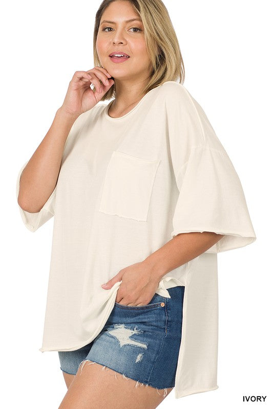 HI Curvy Plus Size Women Row Edge High-Low Hem Box Top