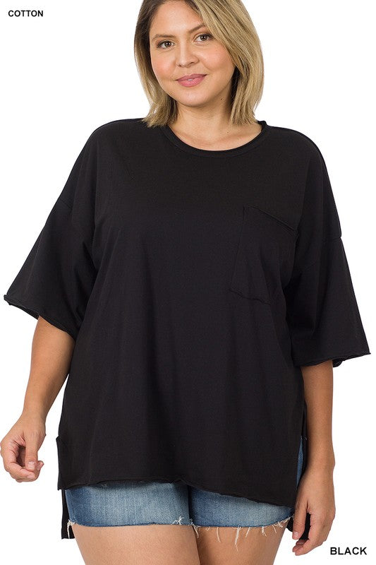 HI Curvy Plus Size Women Row Edge High-Low Hem Box Top