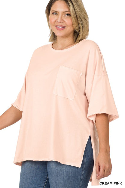 HI Curvy Plus Size Women Row Edge High-Low Hem Box Top