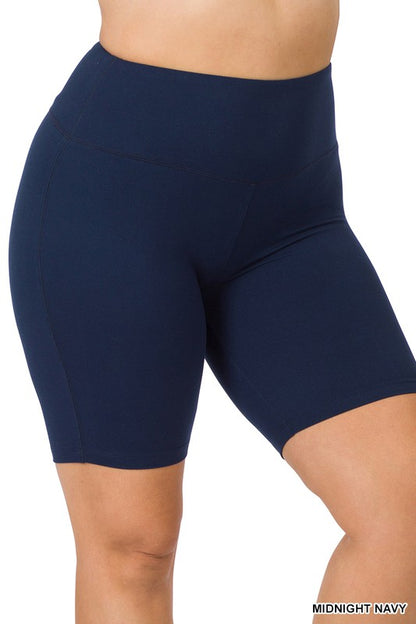 Hi Curvy Plus Size Women  Brushed Wide Waistband Biker Shorts