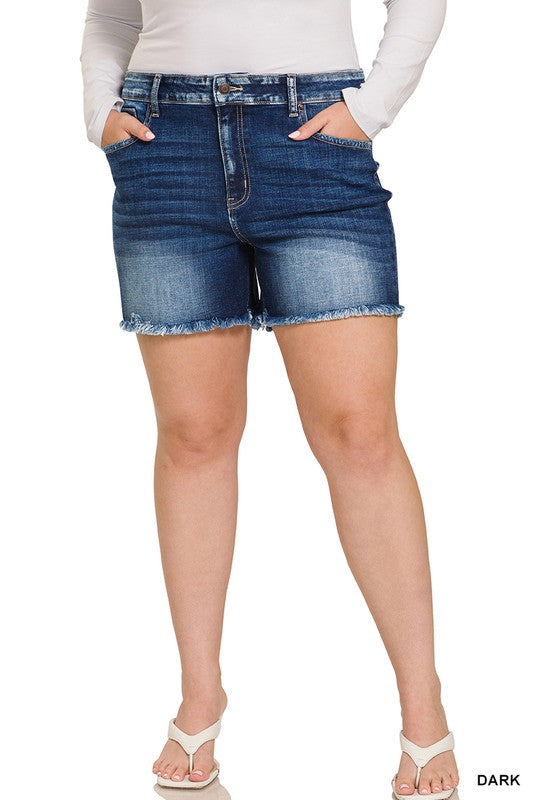 Hi Curvy Plus Size Women Midi Raw Frayed Hem Denim Shorts