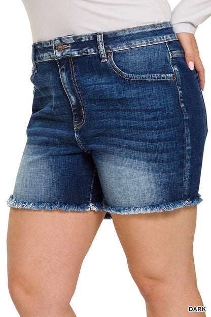 Hi Curvy Plus Size Women Midi Raw Frayed Hem Denim Shorts