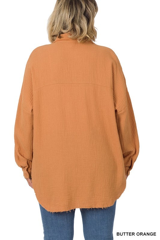 Hi Curvy Plus Size Women Oversized Raw Edge Shirt