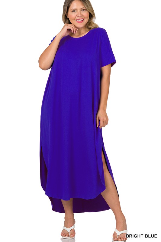 Plus Size  Brushed DTY Short Sleeve Maxi Dress