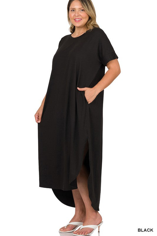 Plus Size  Brushed DTY Short Sleeve Maxi Dress