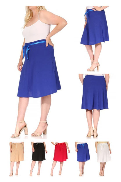 Plus size Solid A-line Knee Length Skirt