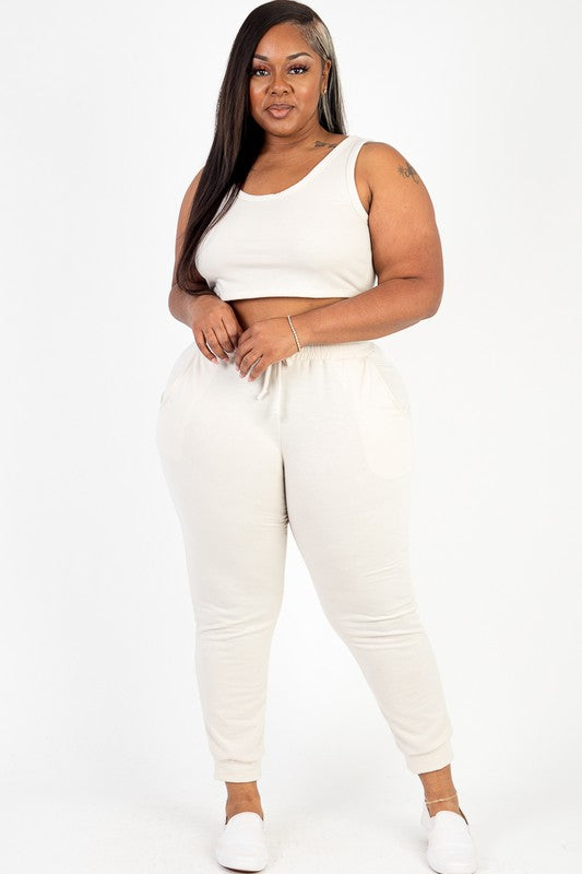 Hi Curvy Plus French Terry Cropped Tank Top & Joggers Set