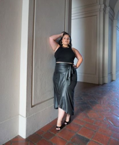 Plus Size Faux Leather Maxi Wrap Skirt