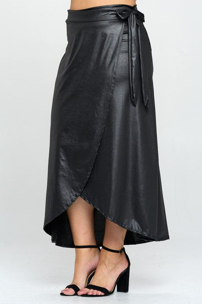 Plus Size Faux Leather Maxi Wrap Skirt